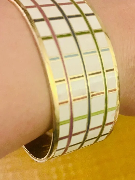 Coach Limited Edition Gold enamel Tattersall Multicolored Bangle Bracelet. - Picture 5 of 7